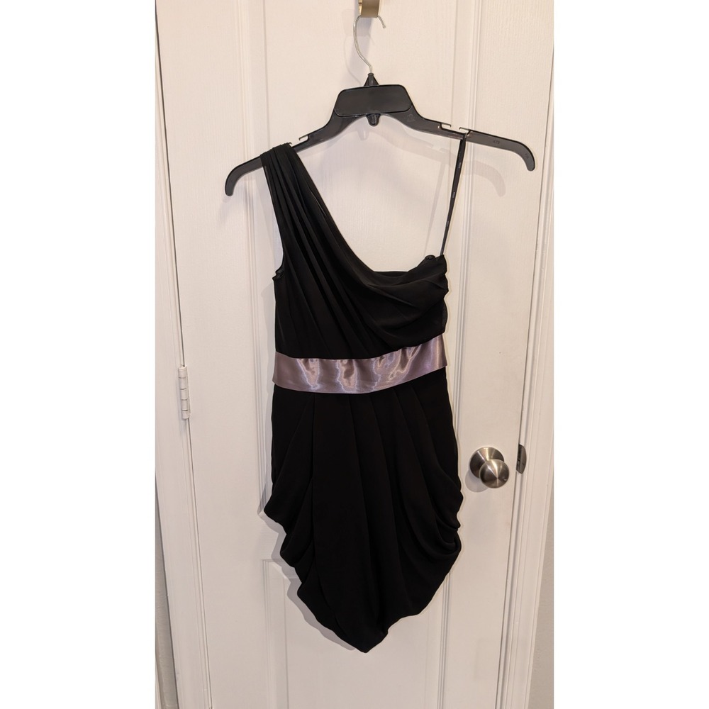 Wtoo Watters & Watters‎ Womens Dress Size 2 Black Sheath Short One Shoulder Y2K - Picture 4 of 6
